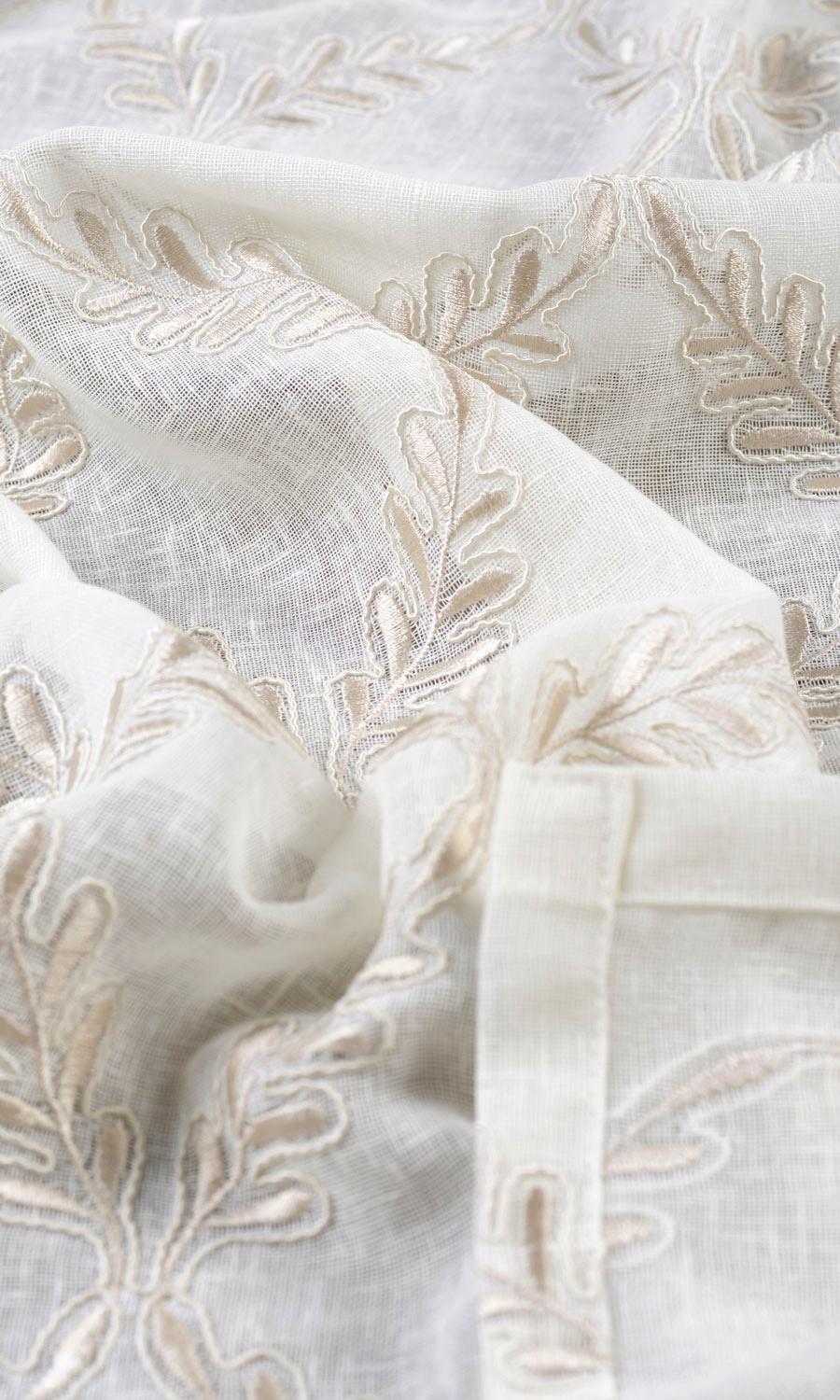 Sheer Floral Embroidered Flat, Plain, Fake, Faux, European Relaxed Roman Blinds (White/ Beige)