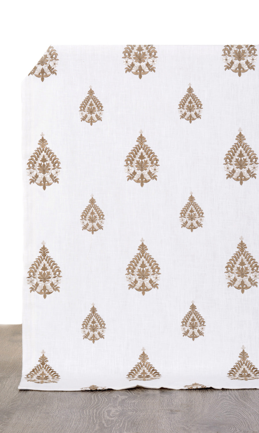 Damask Embroidery Fabric Sample for Roman Blinds & Shades (Off White/ Coffee Brown)
