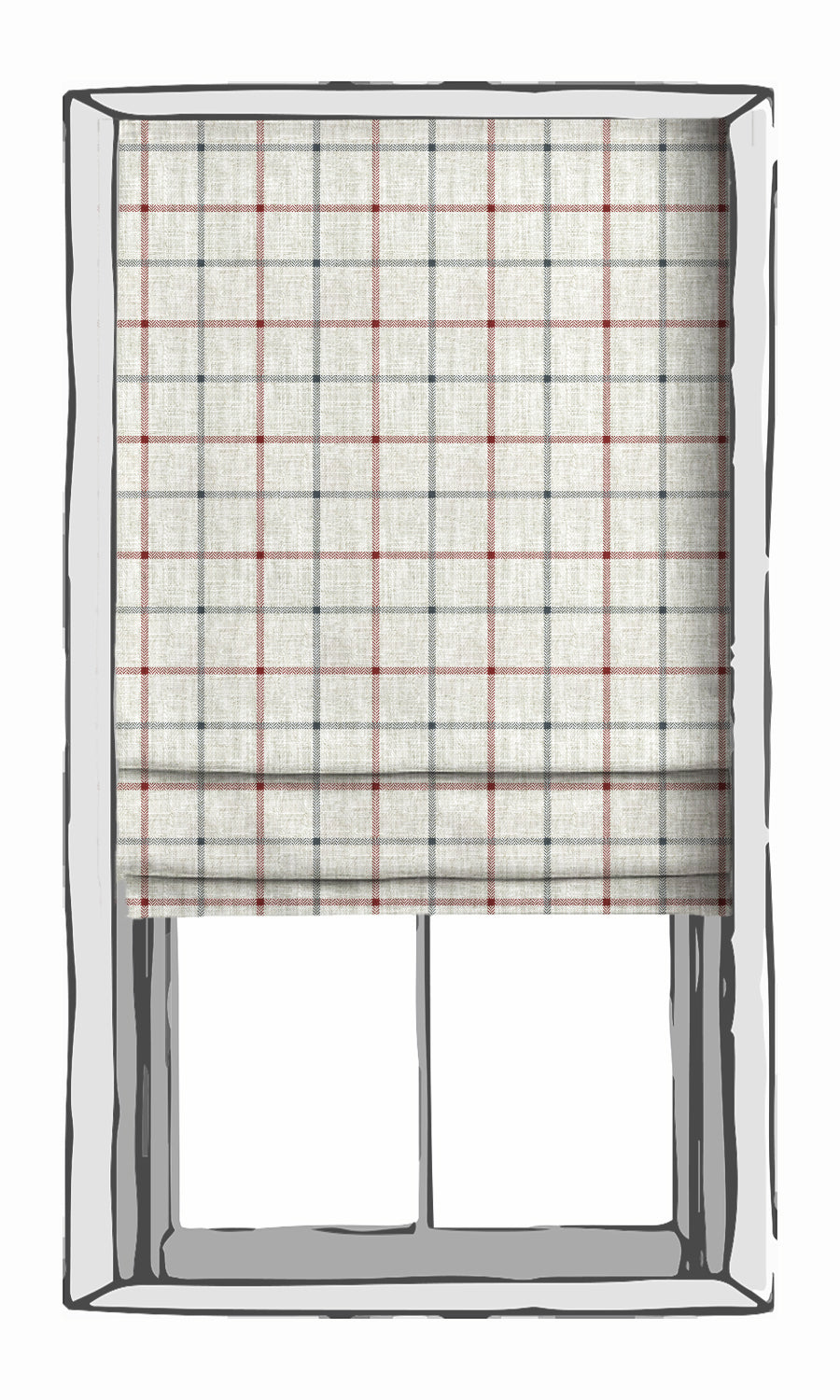 Check Patterned Window Treatments Fabric By the Metre (Linen White/ Red)