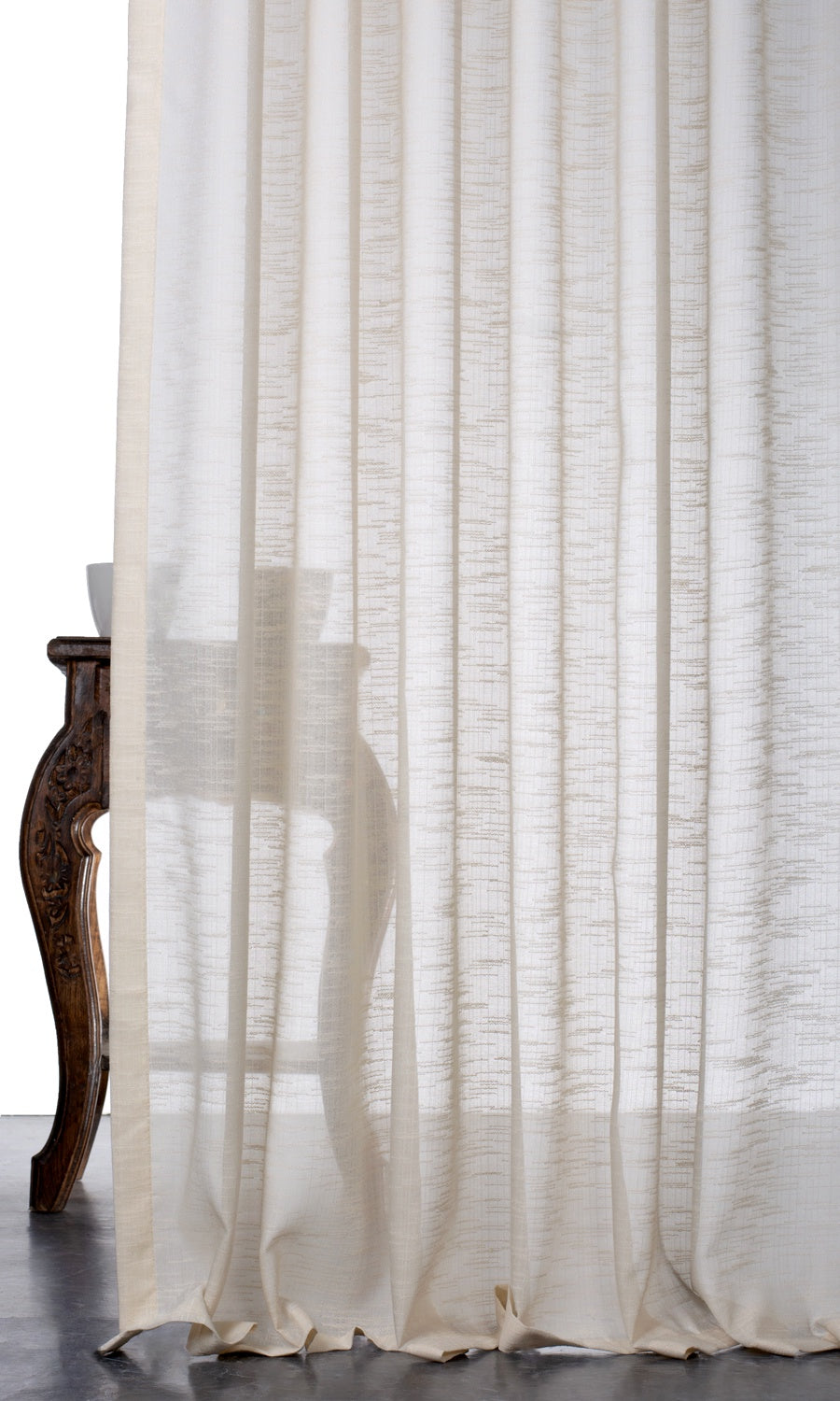 Textured Sheer Window Treatments Fabric By the Metre (Pale Beige/ Warm Ivory)