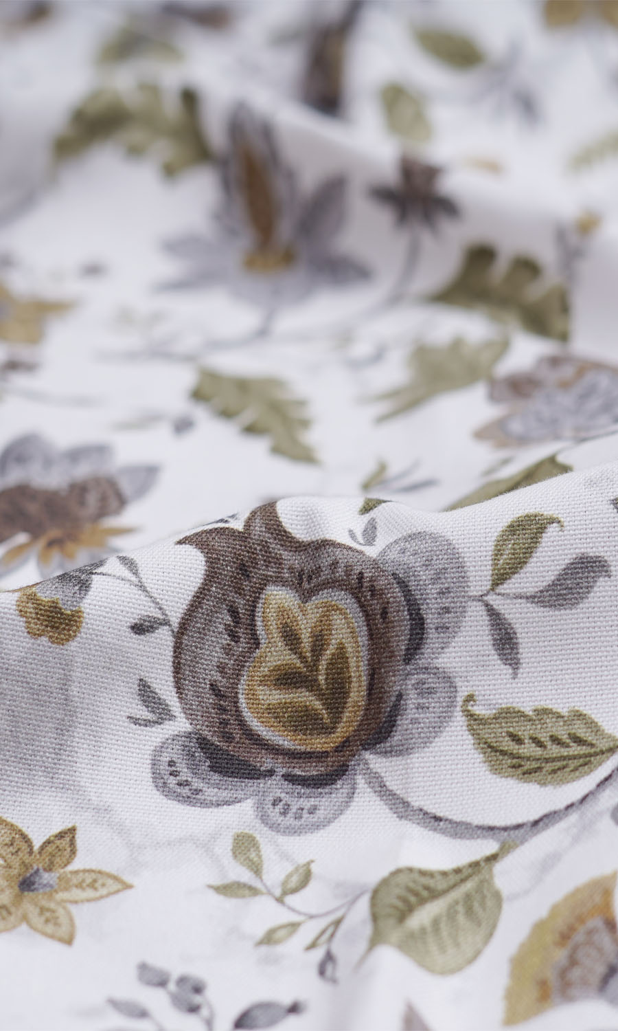 Floral Cotton Home Textile Fabric Material Sample (White/ Grey/ Green)