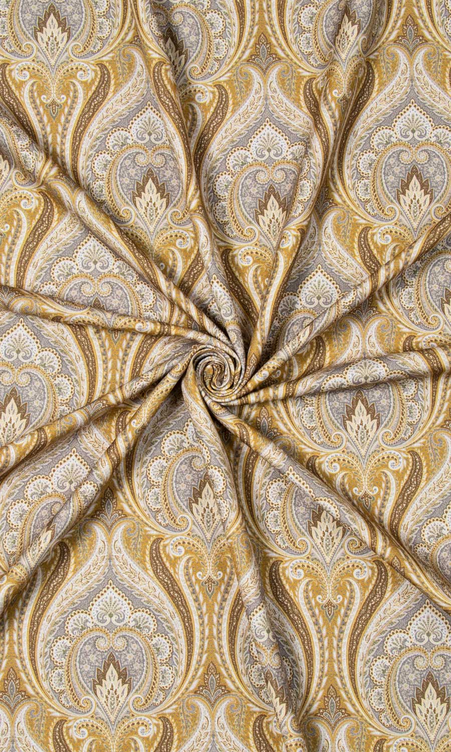 Floral Damask Fabric Material By the Metre (Grey/ Yellow)