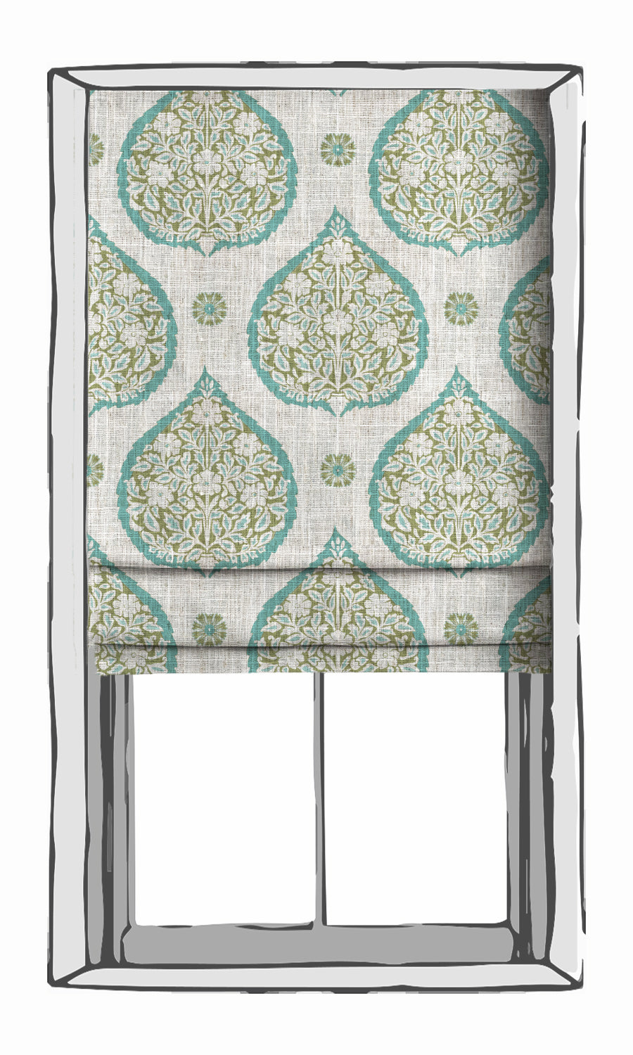 Paisley Roman Blinds (Blue/ Green) for Living, Bedroom, Kitchen, Bathroom