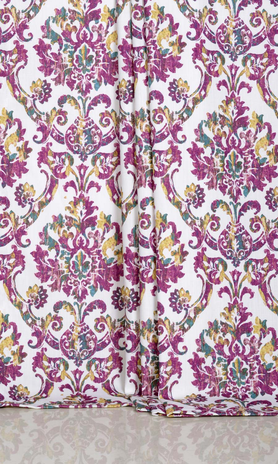 Damask Print Window Treatments Fabric Sample (Pink/ Purple)