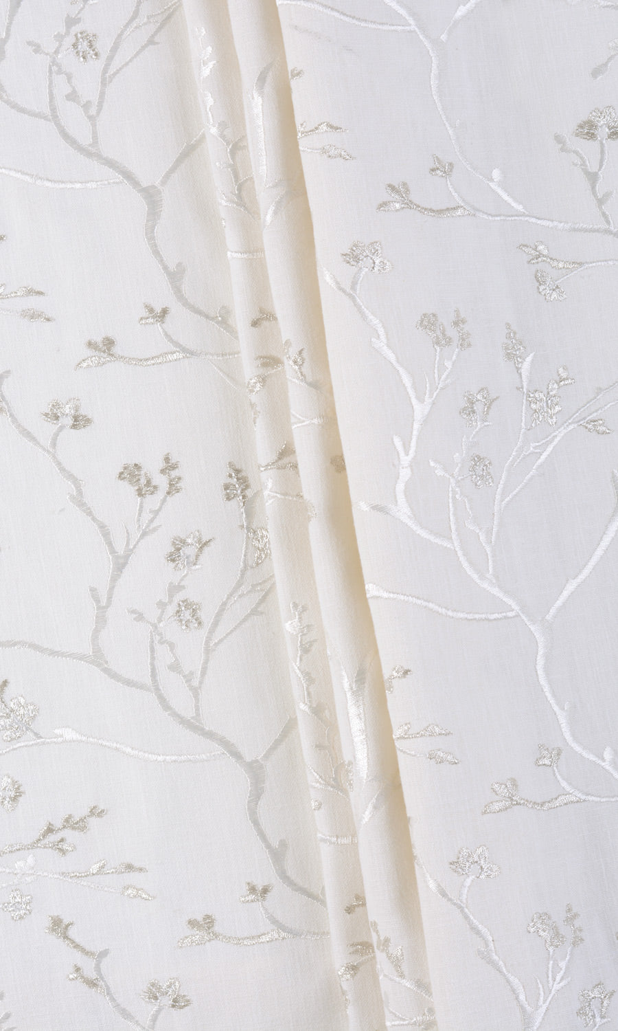 Floral Vine Patterned Window Treatments Fabric By the Metre (Pure White/ Gray)