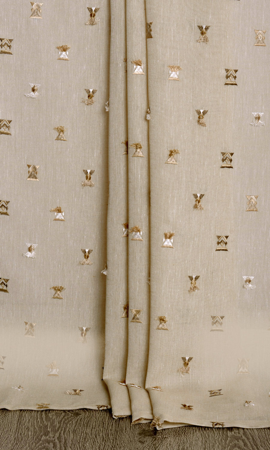 Embroidered Semi-Sheer Flat, Plain, Fake, Faux, European Relaxed Roman Blinds (Beige/ Brown)