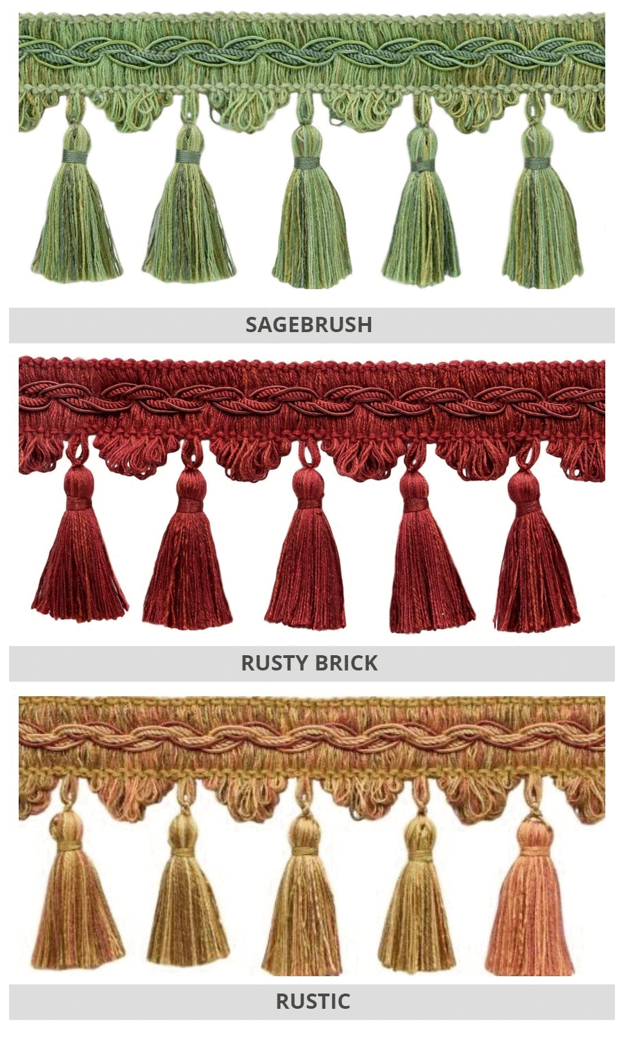 Tassel and trims for roman blind