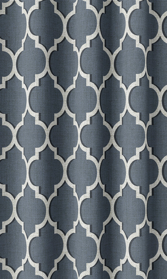 Trellis Tile Print Home Décor Fabric Sample (Petrol Blue/ White)