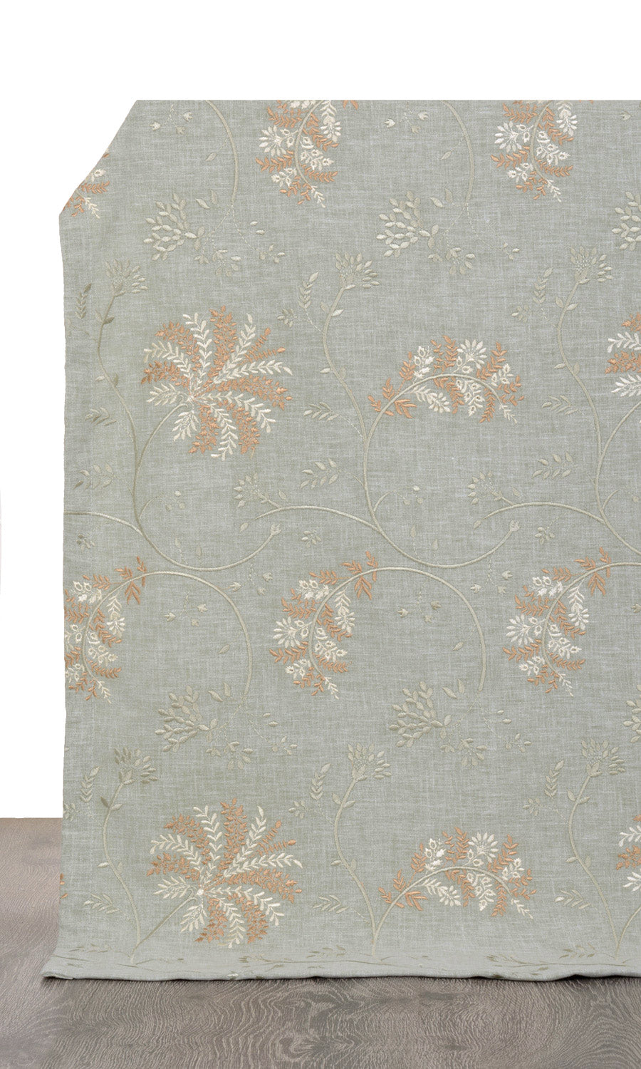 Floral Embroidery Window Treatments Fabric Sample (Gray-Green)