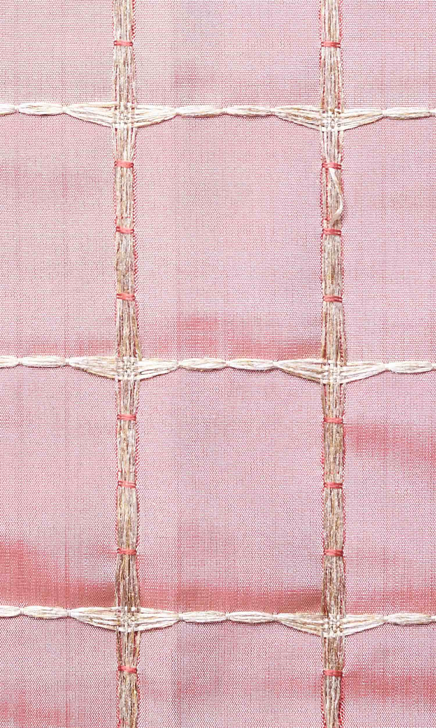 Embroidered Check Flat, Plain, Fake, Faux, European Relaxed Roman Blinds (Coral Pink and Gold)