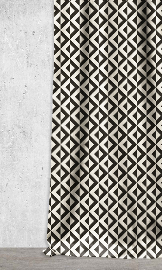 Geometrical Print Home Décor Fabric Sample (Black/ Ivory)