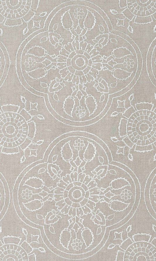 Floral Embroidered Linen Home Décor Fabric By the Metre (Brown)