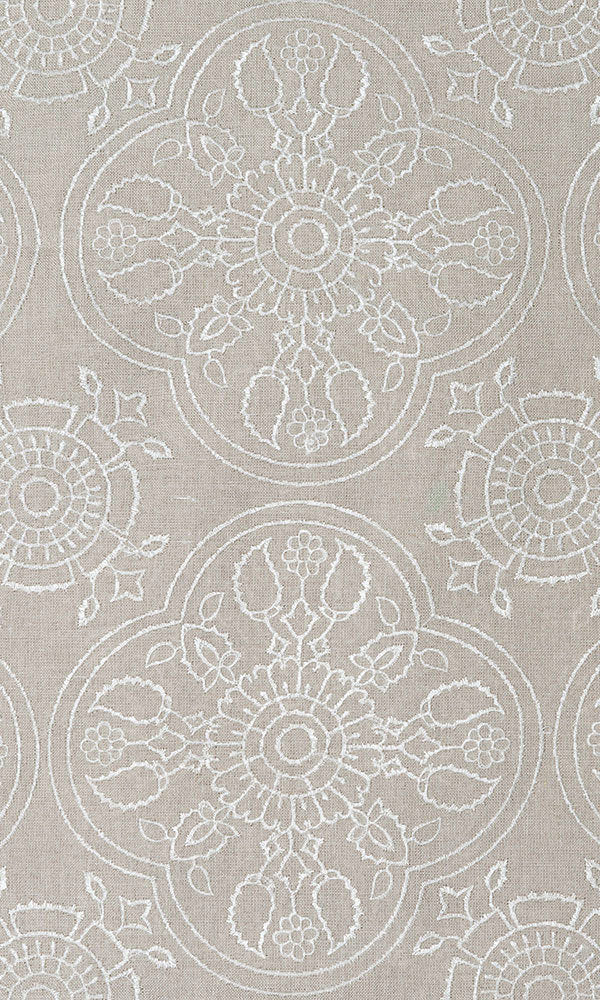 Floral Embroidered Linen Home Décor Fabric By the Metre (Brown)