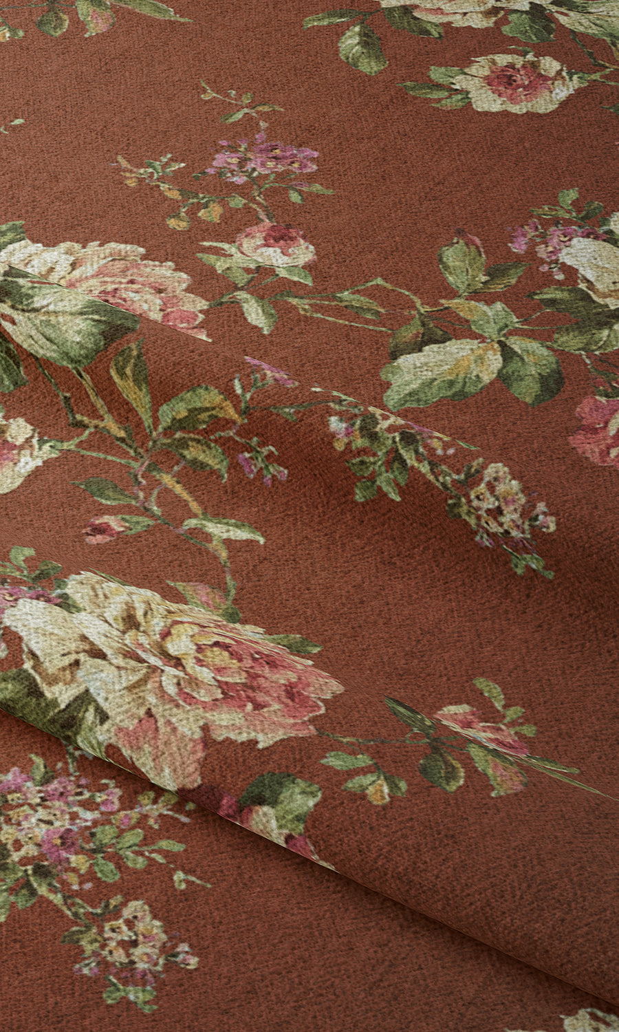 Country Floral Free Fabric Material Sample (Orange/ Red)