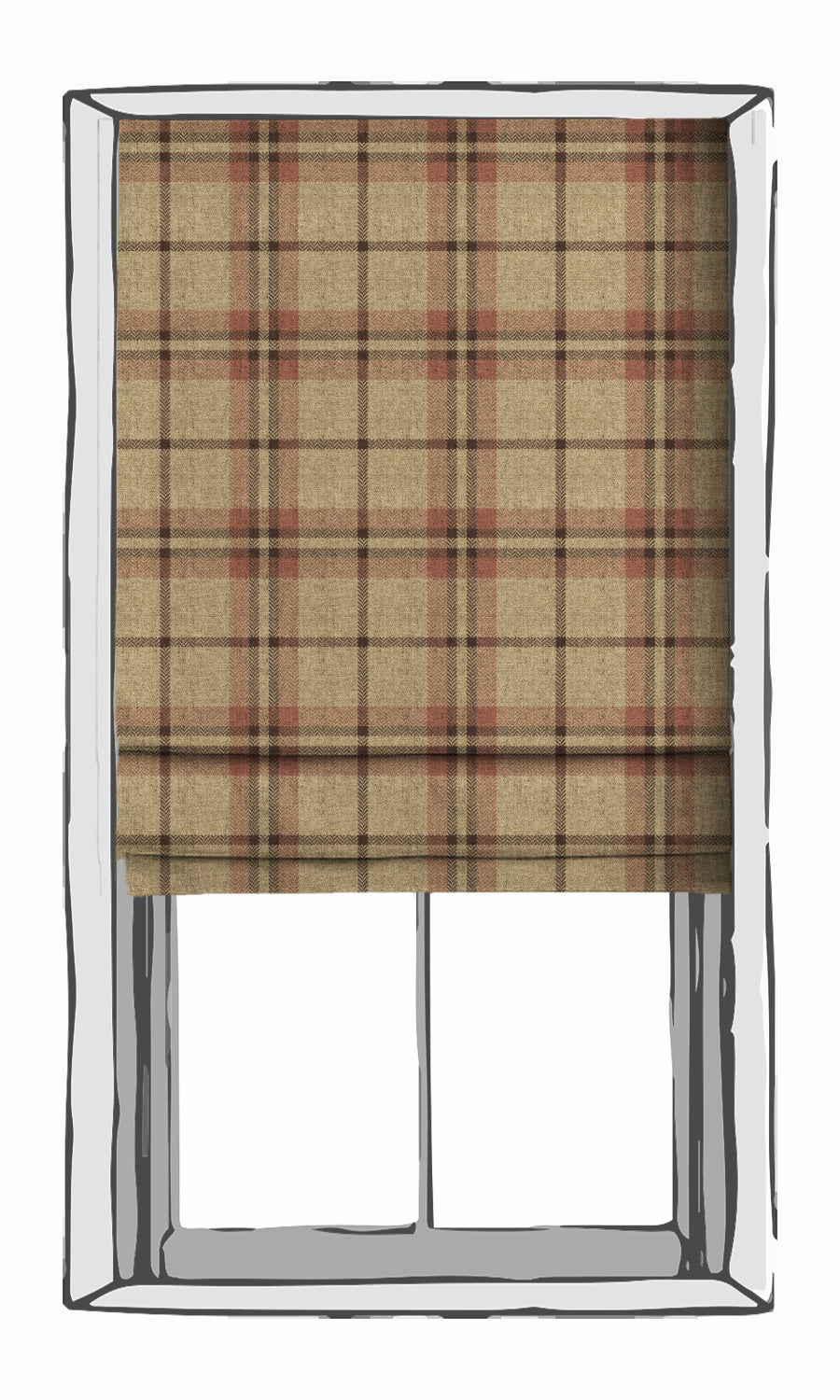 Check Patterned Window Treatments Fabric By the Metre (Beige/ Red)