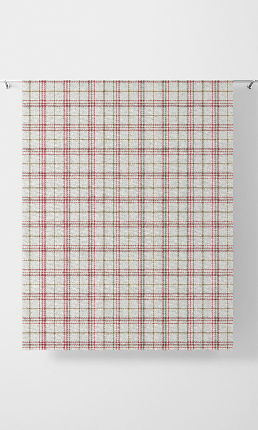 Modern Check Free Fabric Material Sample (Linen White/ Red)