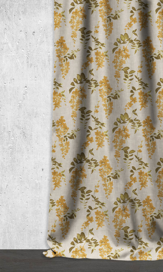 Dimout Floral Roman Shades (Honey Yellow/ Grey)