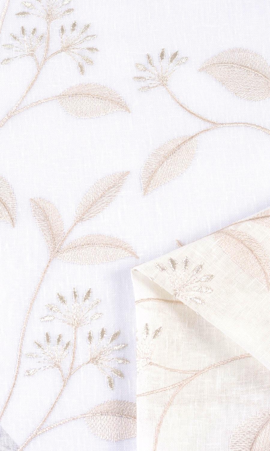Sheer Floral Embroidered Flat, Plain, Fake, Faux, European Relaxed Roman Blinds (White/ Beige)