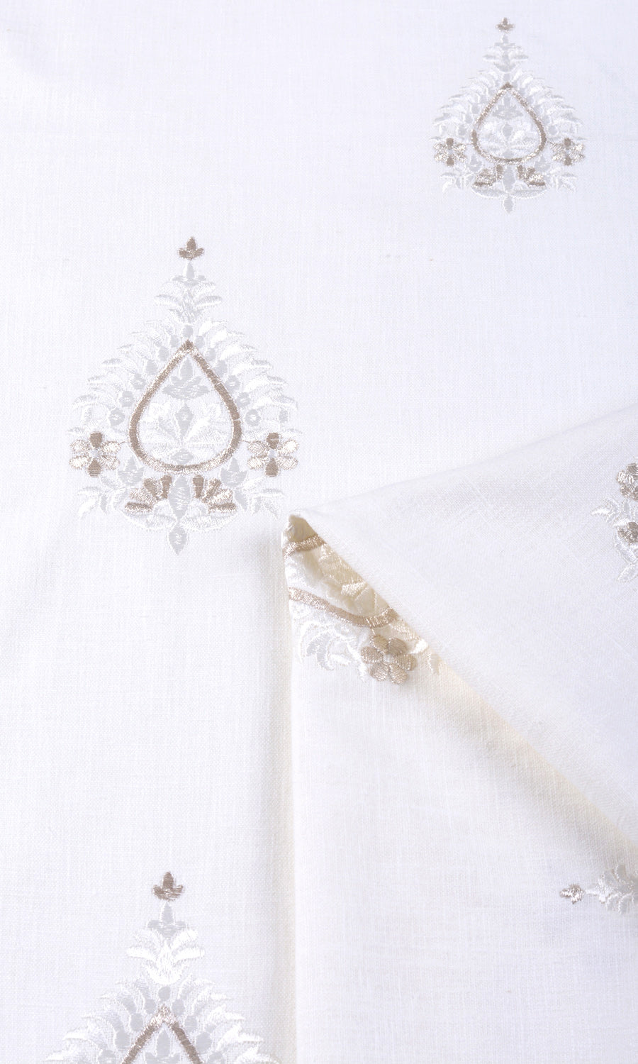 Embroidery Window Treatments Fabric By the Metre (Pure White/ Pale Gray)