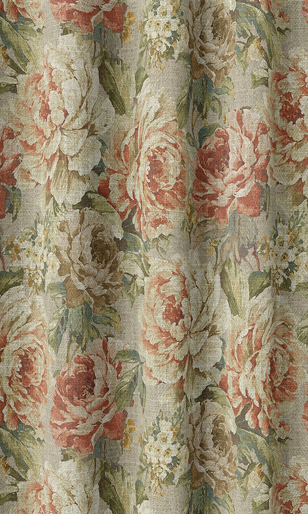 Country Floral Home Textile Fabric Material By the Metre (Green/ Red/ Brown)