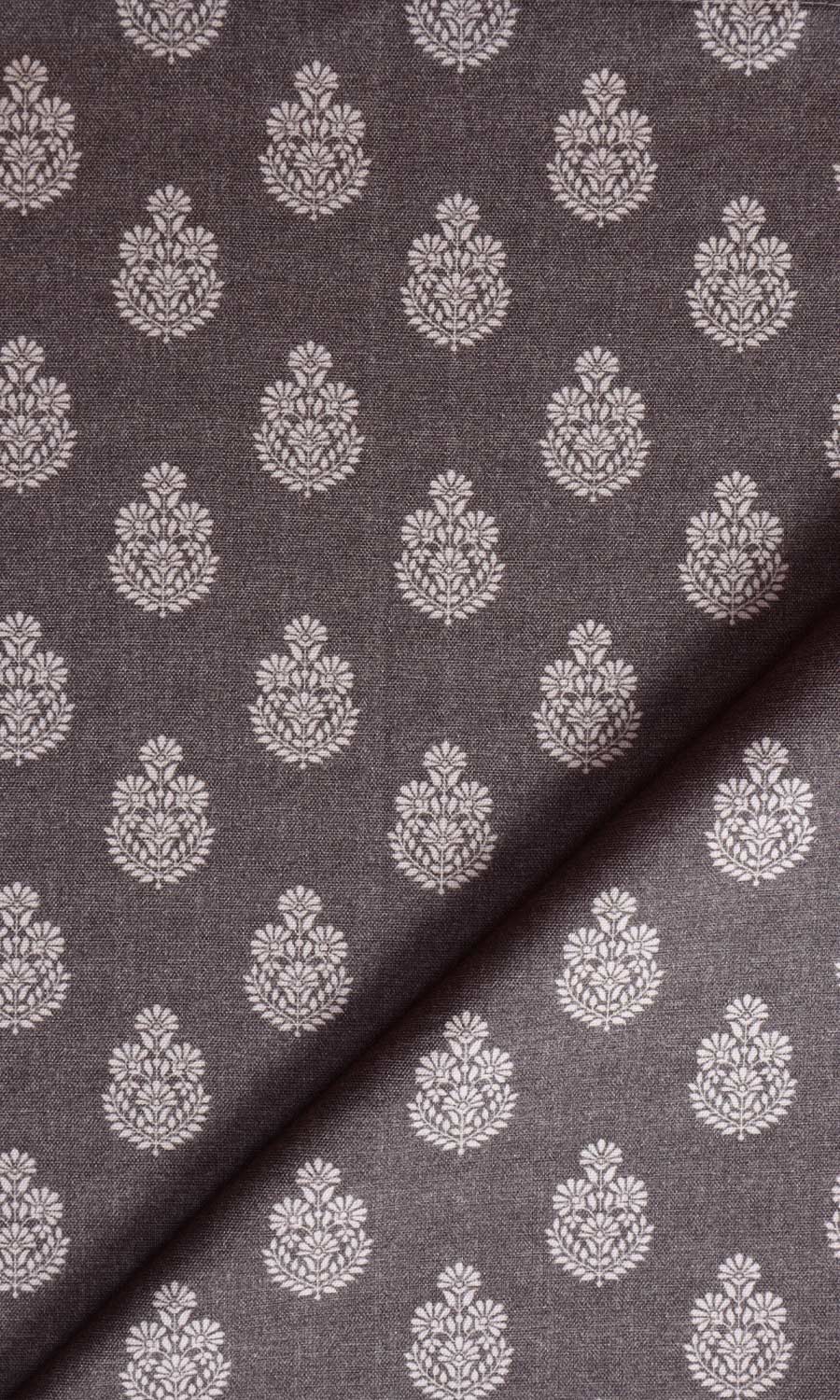 Floral Cotton Fabric Material By the Metre (Charcoal Grey)