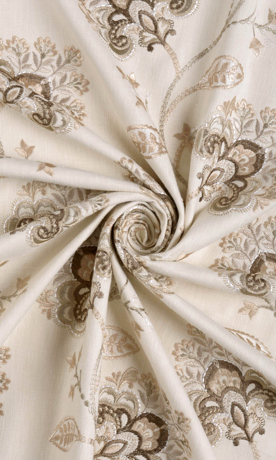 Vine Embroidered Fabric By the Metre for Roman Blinds & Shades (Latte Beige/ Brown)