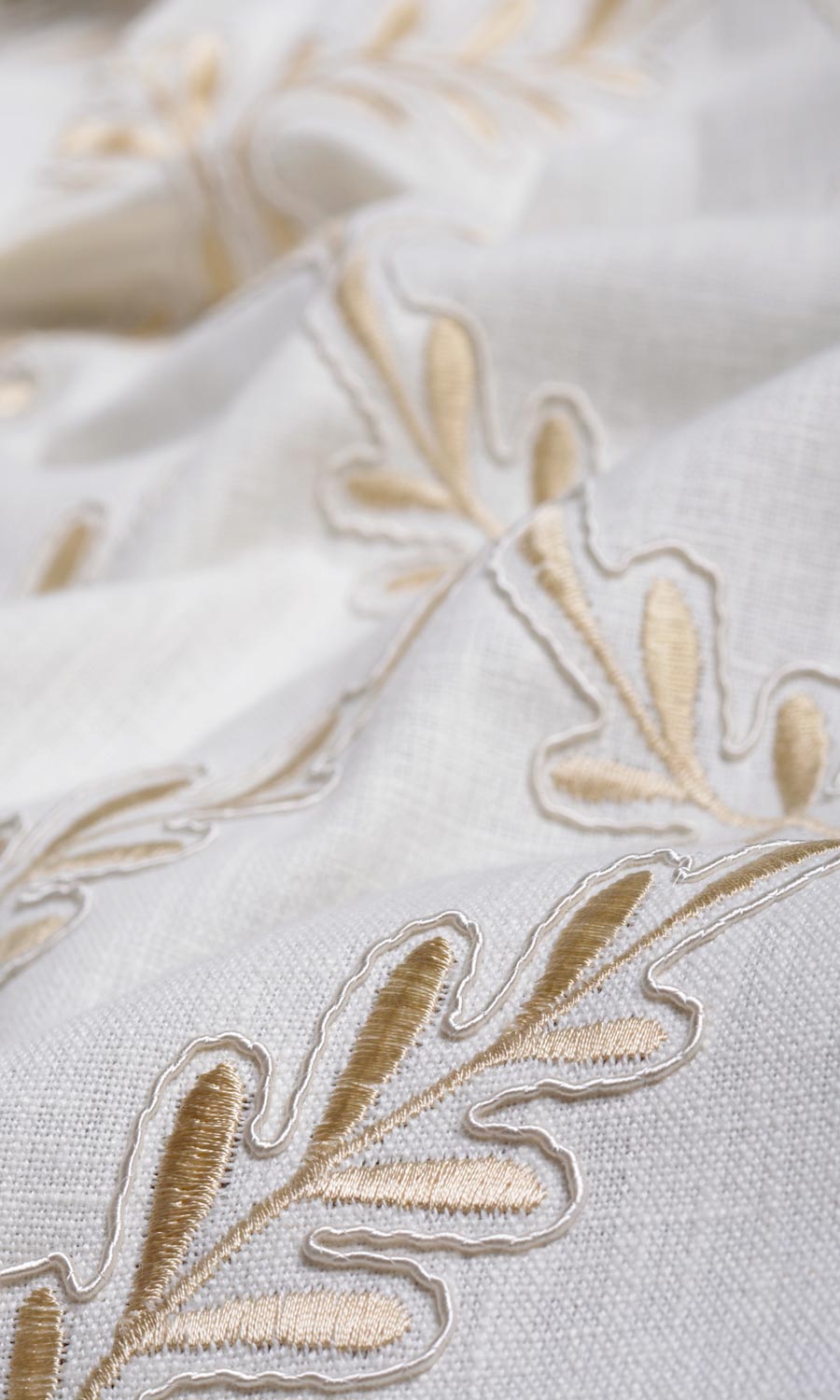 Poly-Linen Embroidered Flat, Plain, Fake, Faux, European Relaxed Roman Blinds (White/ Cream)