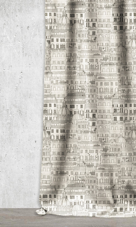 Print Home Décor Fabric Sample (Black/ Milky White)