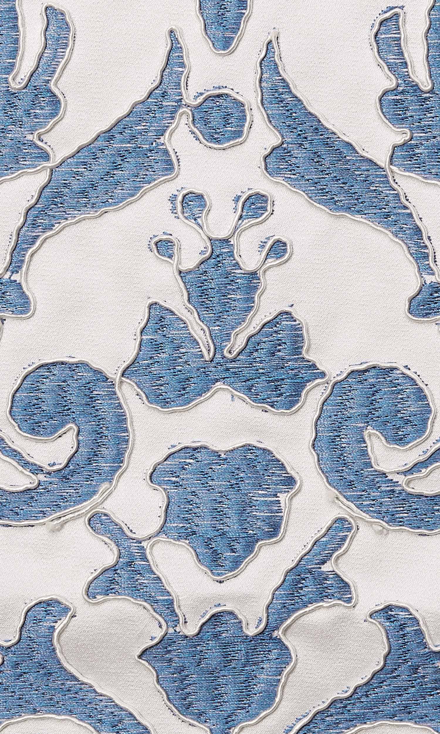 Damask Flat, Plain, Fake, Faux, European Relaxed Roman Blinds (White/ Blue)