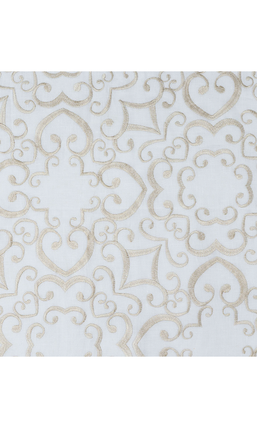 Floral Embroidered Linen Flat, Plain, Fake, Faux, European Relaxed Roman Blinds (White/ Ivory)