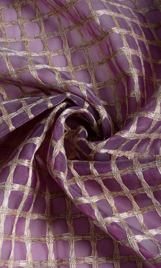 Embroidered Check Sheer Shades (Purple and Gold)