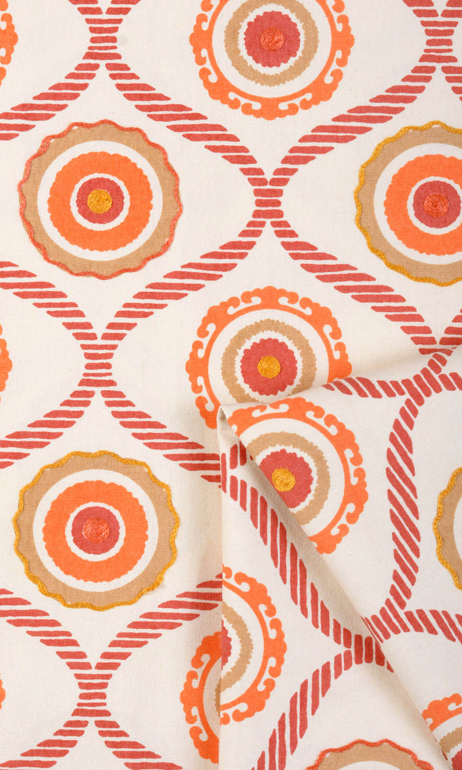 Printed Cotton Fabric By the Metre for Roman Blinds & Shades (Red/ Orange/ White)