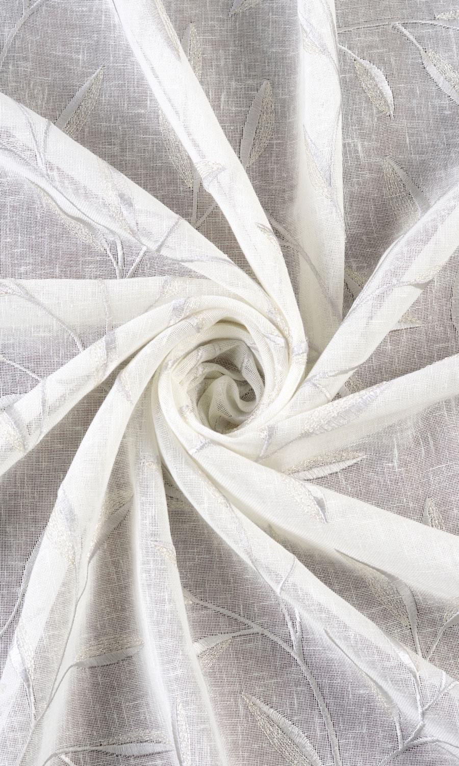 Sheer Floral Embroidered Fabric Material By the Metre (White/ Gray)