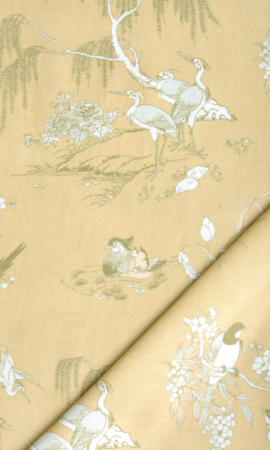 Chinoiserie Toile Velvet Flat, Plain, Fake, Faux, European Relaxed Roman Blinds (Yellow)
