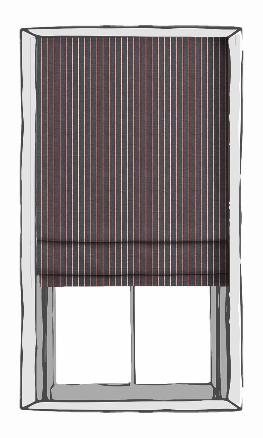 Striped Print Window Treatments Fabric Sample (Slate Grey/ Red)