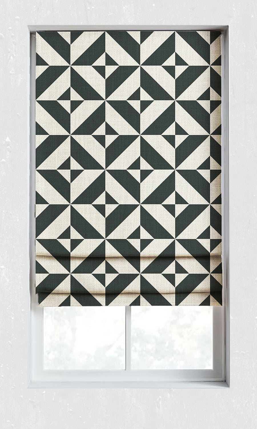 Geometrical Print Roman Shades (Black/ Ivory) for Living, Bedroom, Kitchen, Bathroom