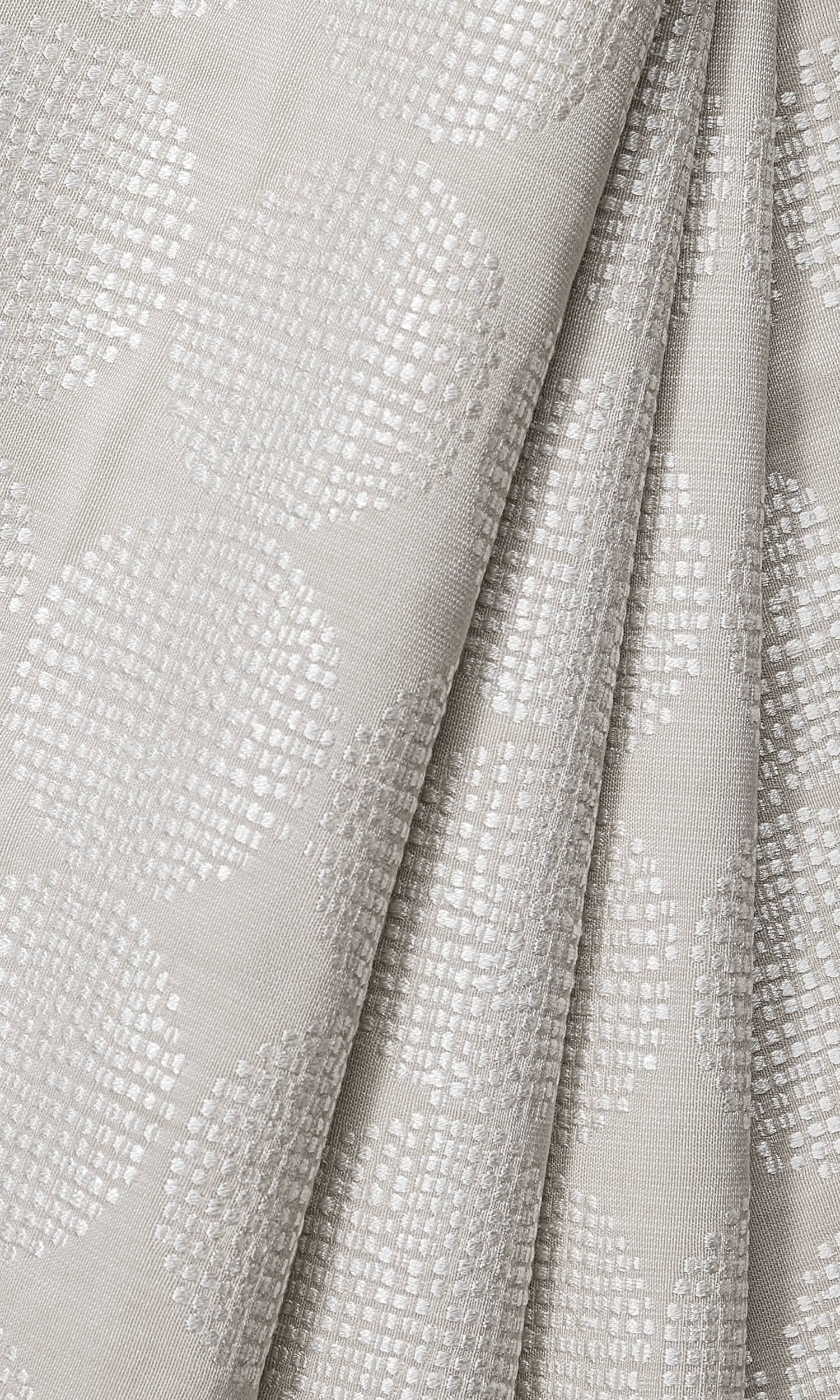 Geometric Embroidered Window Treatments Fabric By the Metre (White/ Gray)