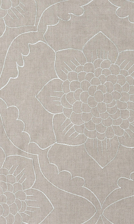 Floral Embroidered Linen Home Décor Fabric By the Metre (Brown)