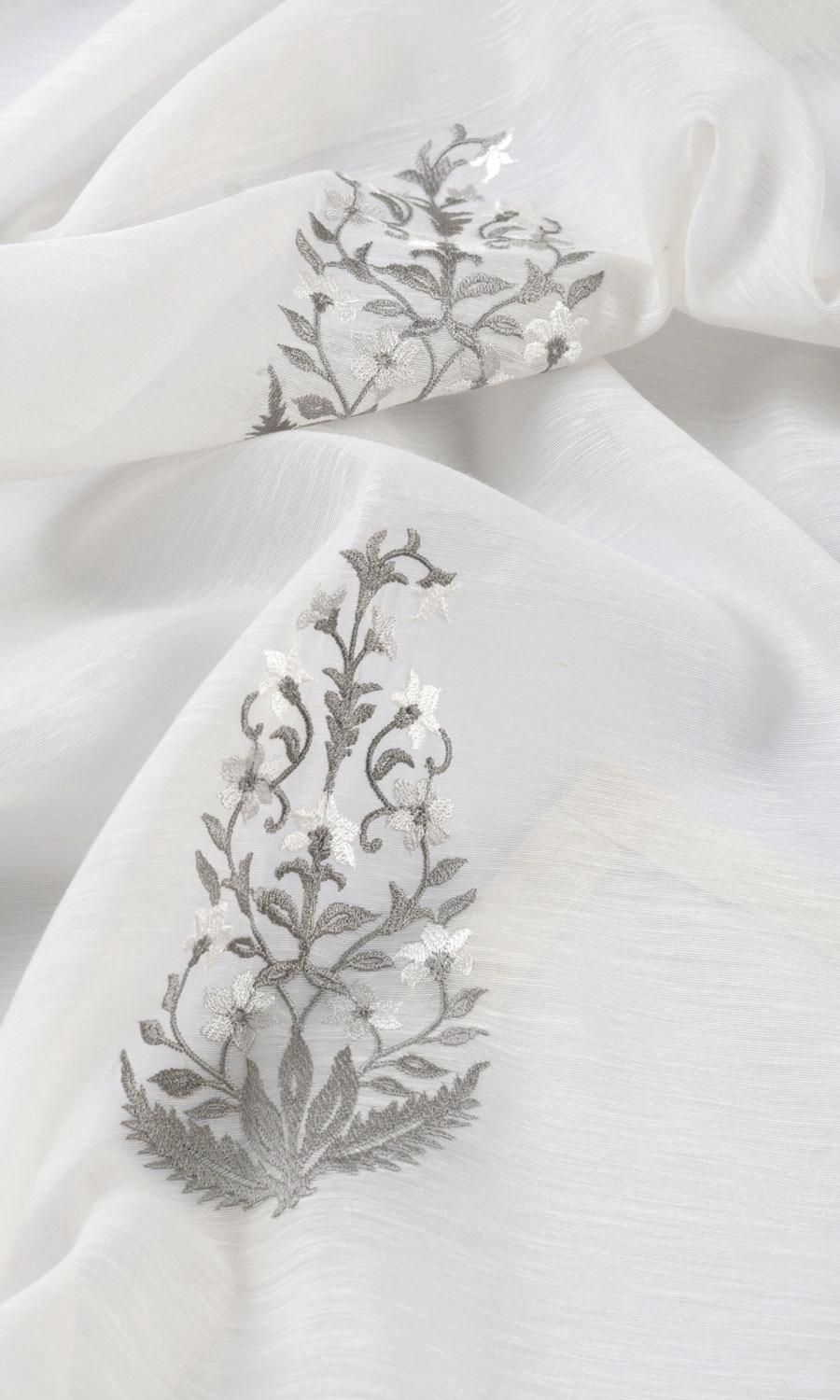 Sheer Floral Paisley Fabric Material By the Metre (White/ Gray)