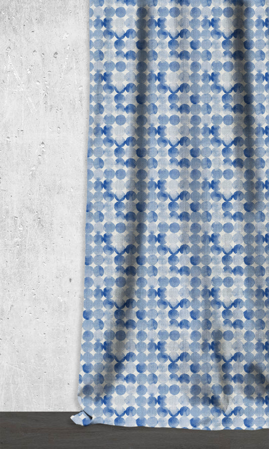 Polka Dot Home Décor Fabric Sample (Eggshell White/ Blue)