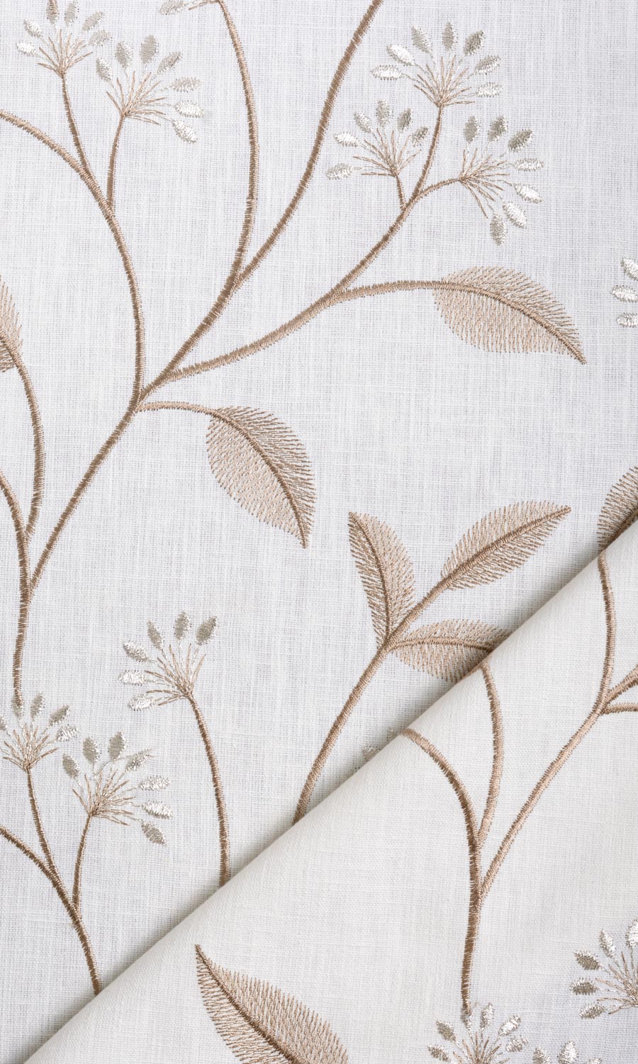 Floral Embroidery Free Fabric Material Sample (White/ Cream)