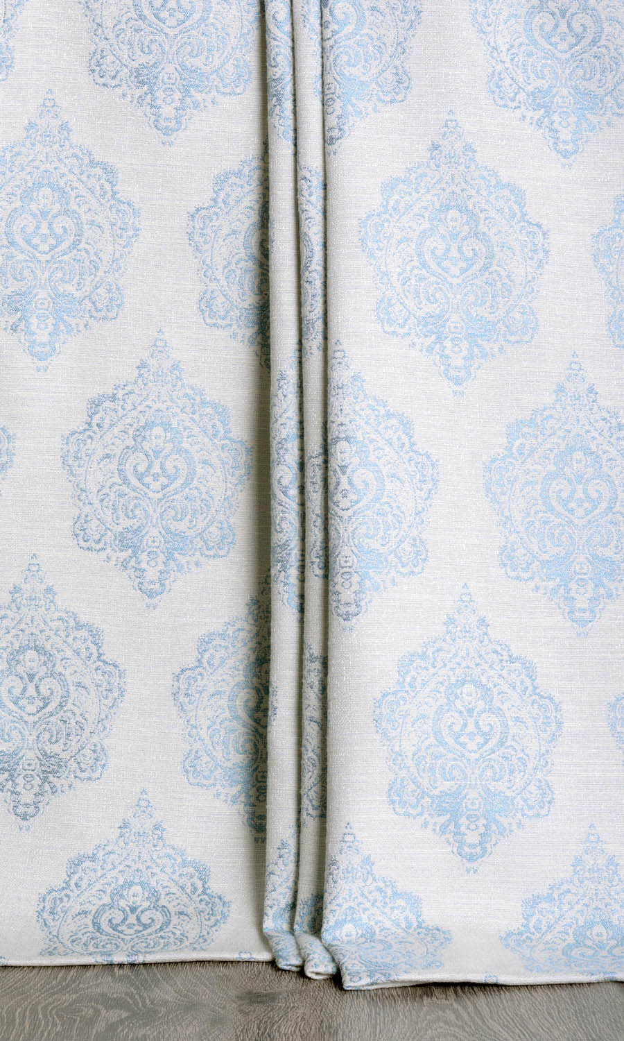 Damask Poly-Cotton Roman Shades (White/ Blue)