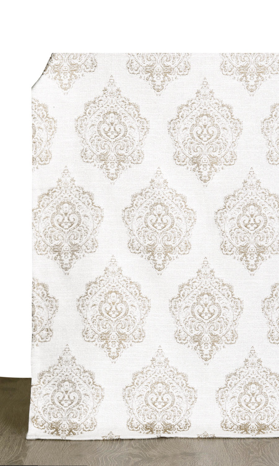 Damask Poly-Cotton Window Treatments Fabric By the Metre (Cream/ Pale Beige)
