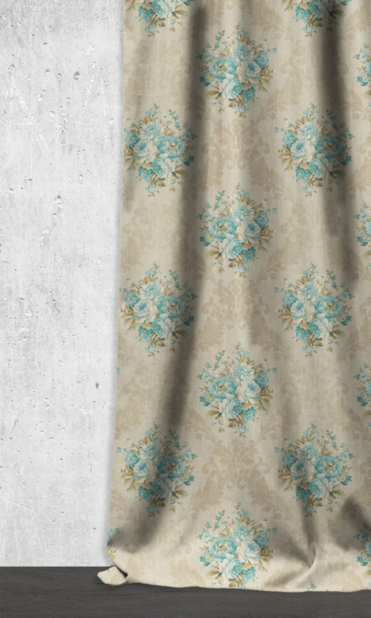 Floral Dimout Home Décor Fabric Sample (Blue/ Ivory)