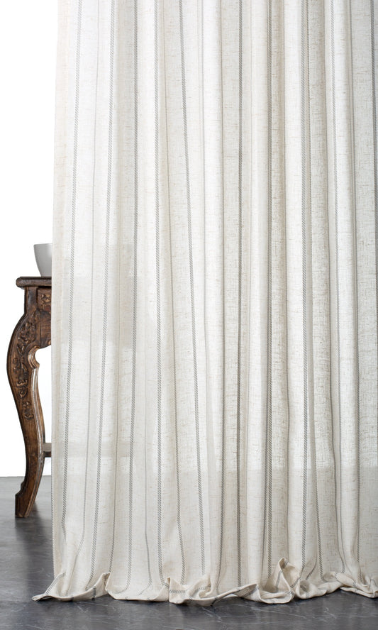 Striped Sheer Home Décor Fabric By the Metre (Warm White/ Gray)