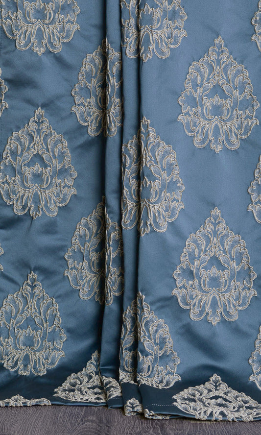 Damask Home Décor Fabric By the Metre (Navy Blue/ Gray)