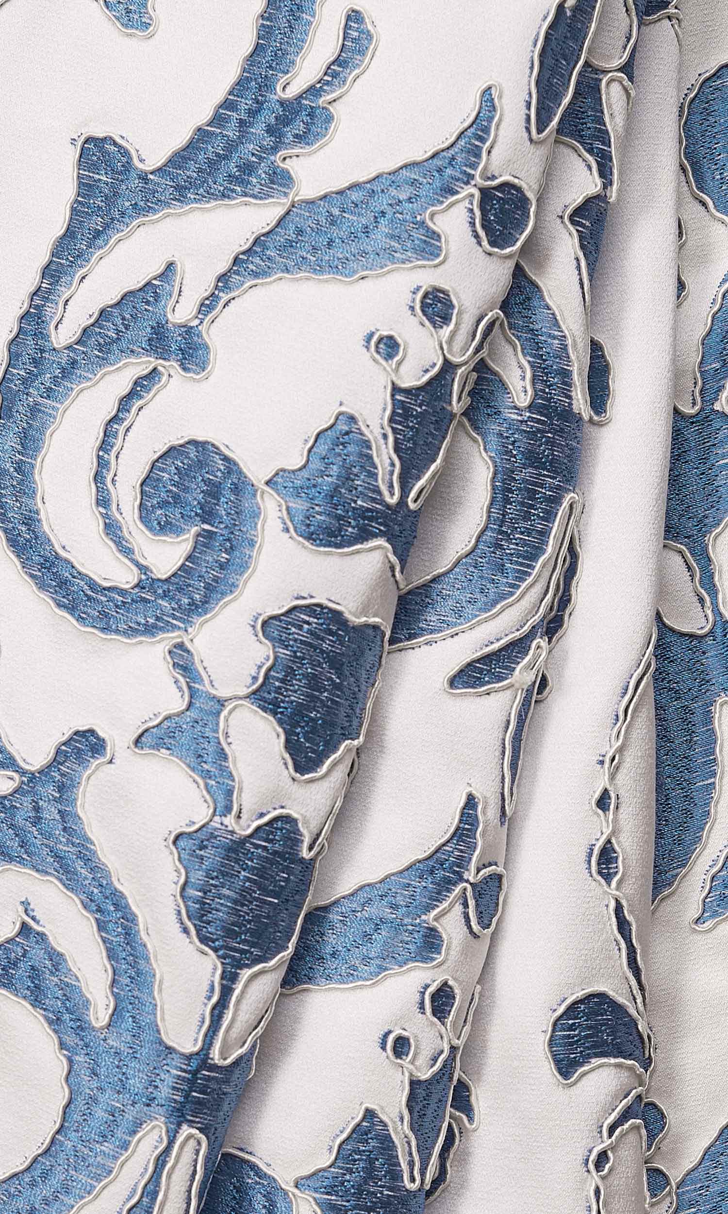 Damask Window Treatments Fabric Sample (White/ Blue)