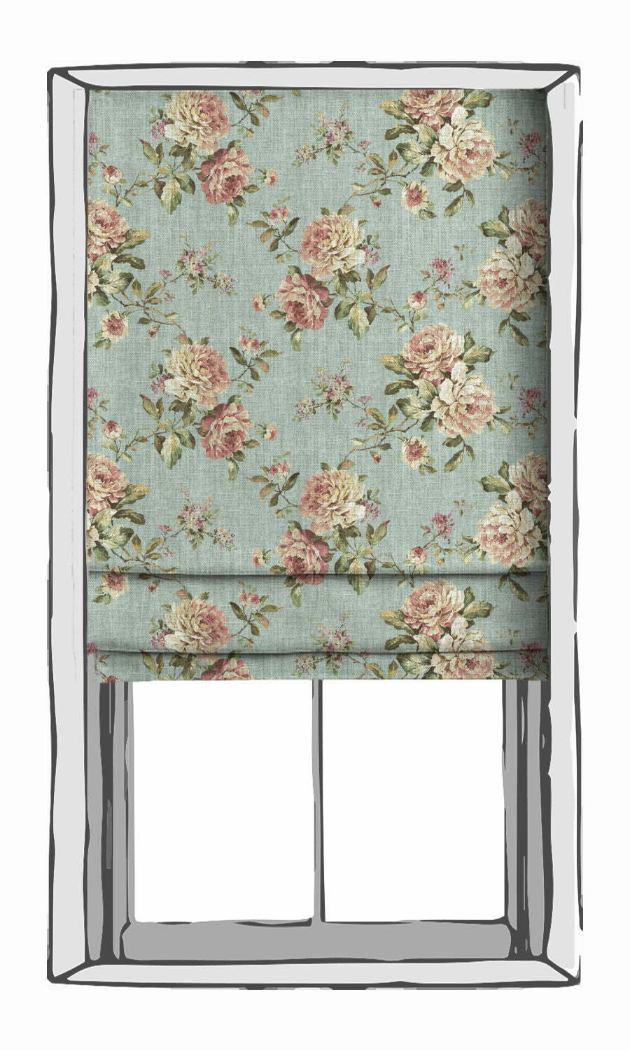 Country Floral Window Treatments Fabric Sample (Blue/ Pink)