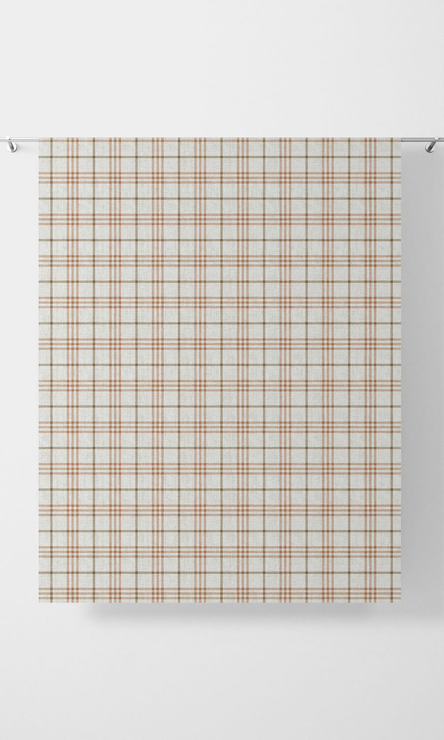 Checkered Fabric Material By the Metre (Linen White & Muted Orange)
