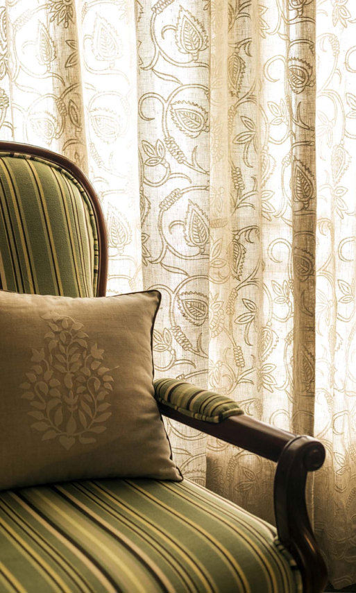 Floral Embroidered Linen Home Textile Fabric Material By the Metre (Brown)